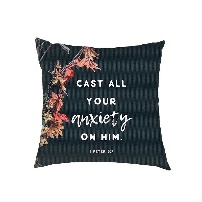 Flower Bible Verse Double-side Print Cushion Covers Christian Biblical Proverbs Pillowcase Home Decor Sofa Bedroom Pillow Cover