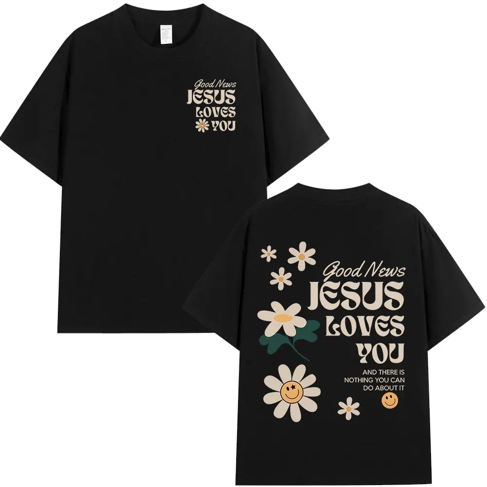 Good News Jesus Loves You Christian Bible Verse T-shirts Men's Women Clothing Fashion Harajuku Short Sleeves T Shirts Streetwear