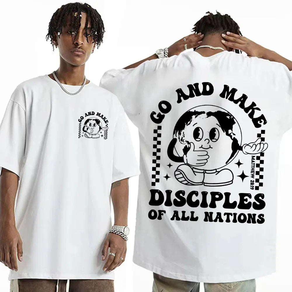 Go Make Disciples Christian Streetwear T Shirts Vintage Men Bible T Shirt Women's Fashion Aesthetic Cotton Short Sleeve T-shirts