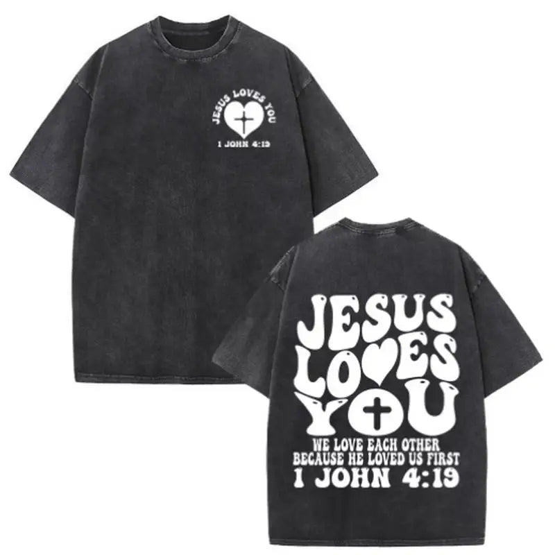 Christian Jesus Faith Over Fear Bible Verse Washed T-shirts Men Women Fashion Vintage Oversized T Shirts Harajuku Cotton T-shirt