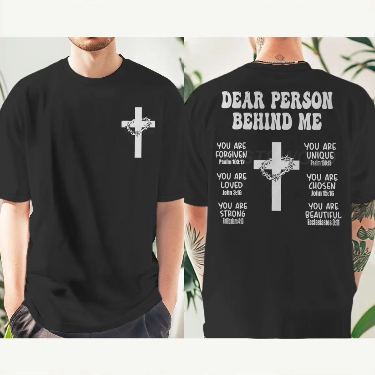 Christian Bible Verse T-shirt "Dear Person Behind Me" Print Men Tshirts Vintage Jesus Trendy Tee Top Short Sleeve Ropa Hombre
