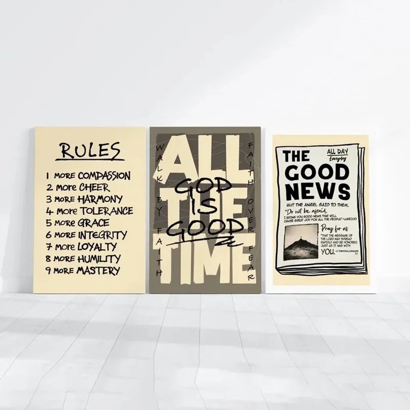Christian Wall Art Set of 3 Poster or Canvas Print, Bible Verse Modern Art Prints, Scripture Bundle, God Is Good Home Decor Gift