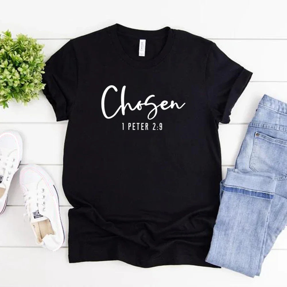 Chosen 1 Peter 2:9 T-Shirt Christian Shirt for Women Christian Apparel Religious Gift Women's Graphic T Shirts Bible Verse Tee
