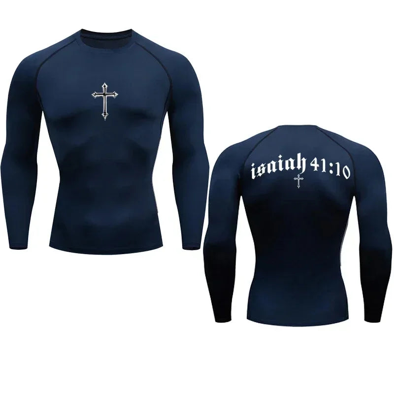 Bible Cross Jesus Christ Graphic Compression Tee Shirt Men Gym Workout Baselayers Rash Guard Athletic Quick Dry T-Shirt