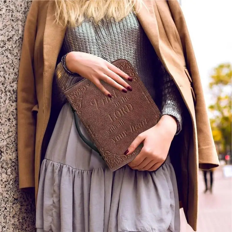 Women Classic Print Bible Bag Zipper Handle Handbags Bible PU Leather Cover Hymns Bible Case Carrying Bible Storage Bags