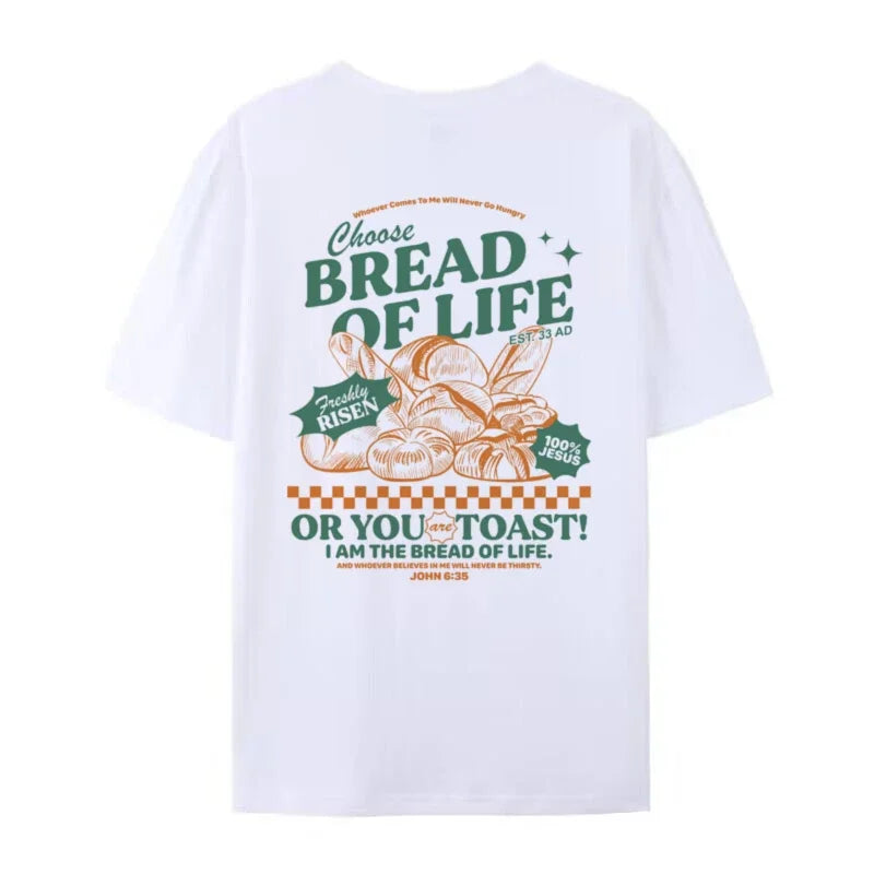Bread of Life Funny Christian T-Shirt Bible Verse Inspirational Graphic Tee Loose Retro Jesus Faith Men Shirt Vintage Unisex Top