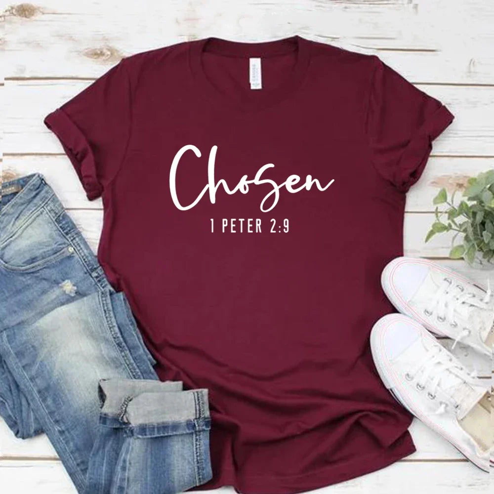 Chosen 1 Peter 2:9 T-Shirt Christian Shirt for Women Christian Apparel Religious Gift Women's Graphic T Shirts Bible Verse Tee