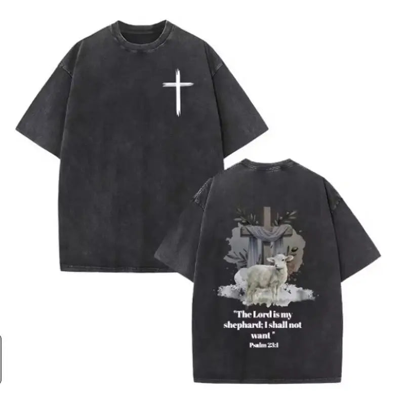 Christian Jesus Faith Over Fear Bible Verse Washed T-shirts Men Women Fashion Vintage Oversized T Shirts Harajuku Cotton T-shirt