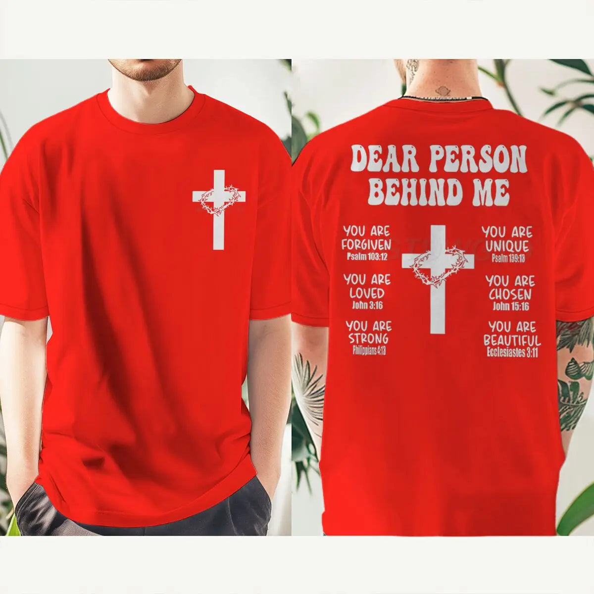 Christian Bible Verse T-shirt "Dear Person Behind Me" Print Men Tshirts Vintage Jesus Trendy Tee Top Short Sleeve Ropa Hombre