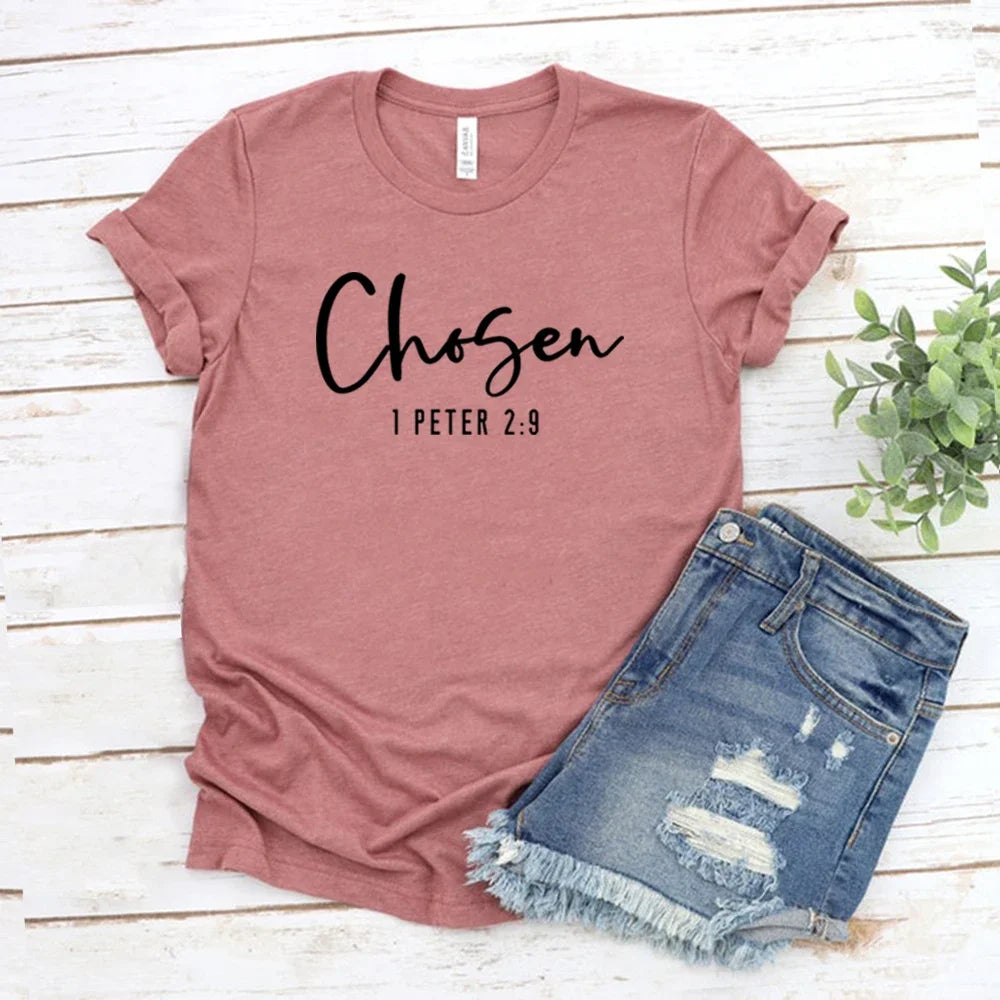 Chosen 1 Peter 2:9 T-Shirt Christian Shirt for Women Christian Apparel Religious Gift Women's Graphic T Shirts Bible Verse Tee