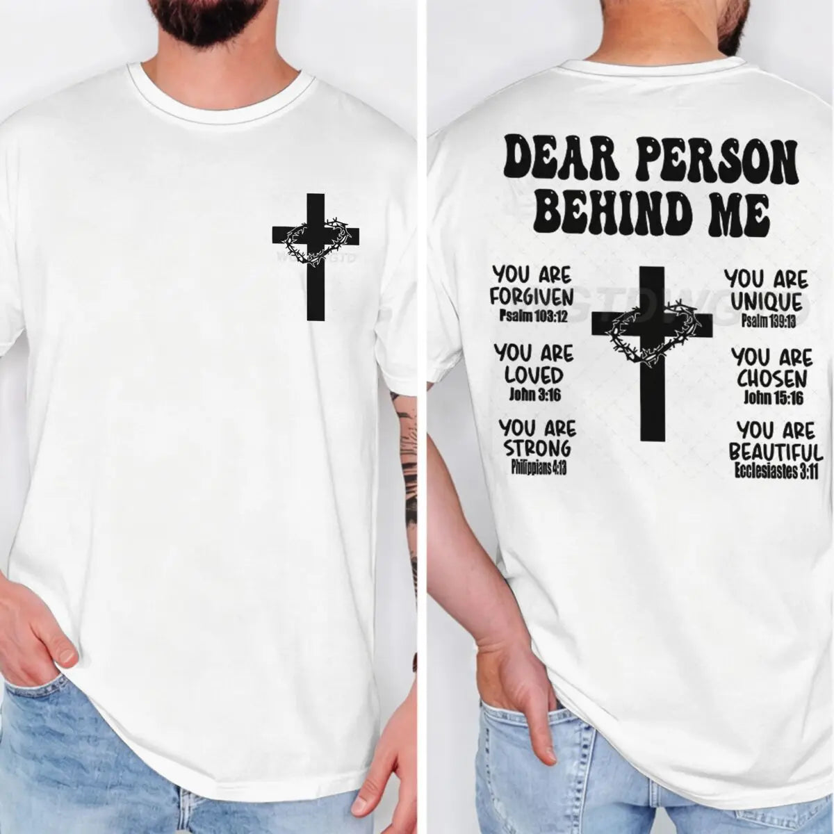 Christian Bible Verse T-shirt "Dear Person Behind Me" Print Men Tshirts Vintage Jesus Trendy Tee Top Short Sleeve Ropa Hombre