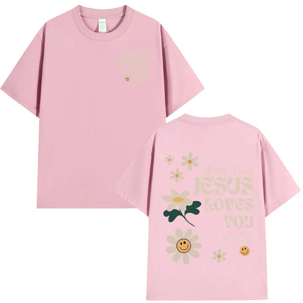 Good News Jesus Loves You Christian Bible Verse T-shirts Men's Women Clothing Fashion Harajuku Short Sleeves T Shirts Streetwear