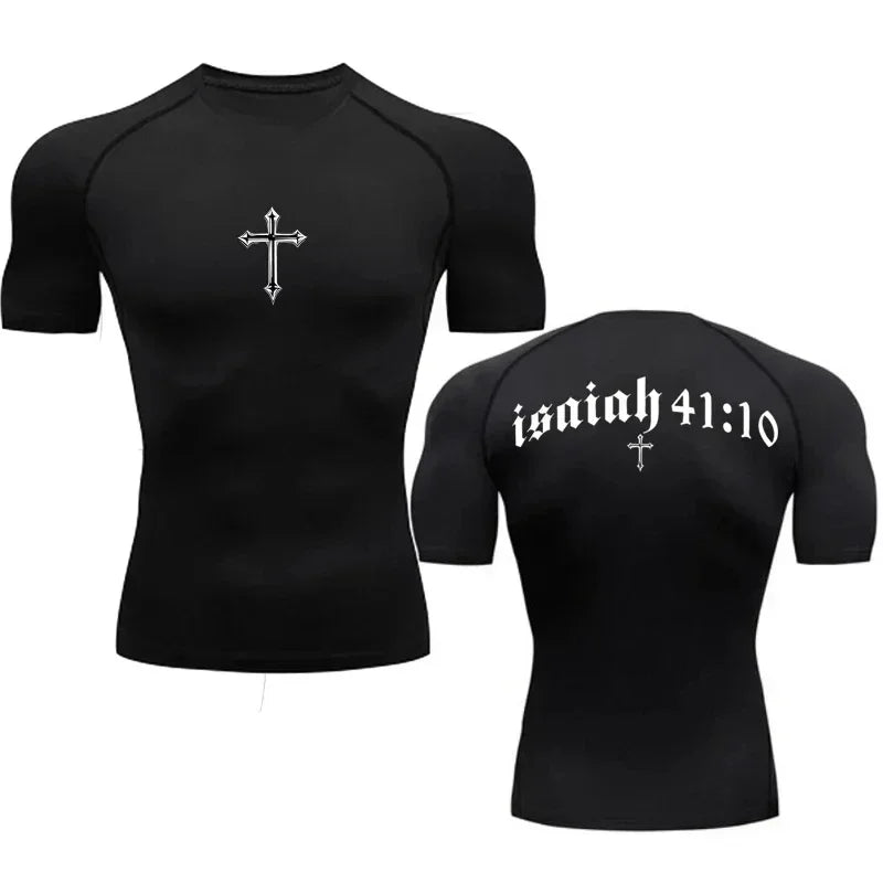 Bible Cross Jesus Christ Graphic Compression Tee Shirt Men Gym Workout Baselayers Rash Guard Athletic Quick Dry T-Shirt