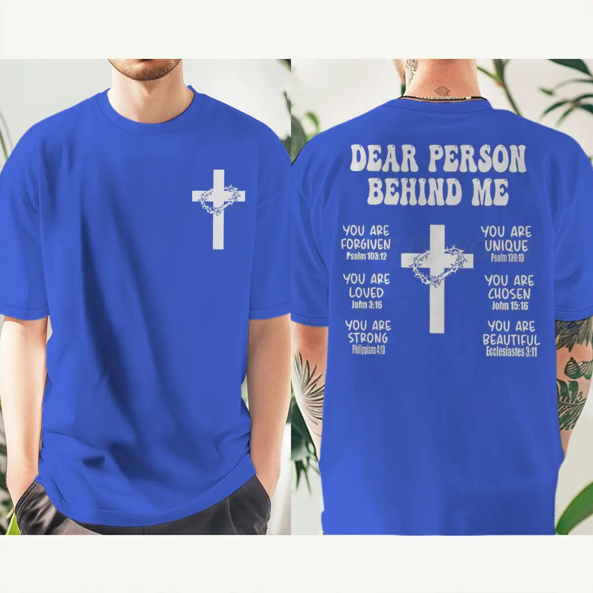 Christian Bible Verse T-shirt "Dear Person Behind Me" Print Men Tshirts Vintage Jesus Trendy Tee Top Short Sleeve Ropa Hombre