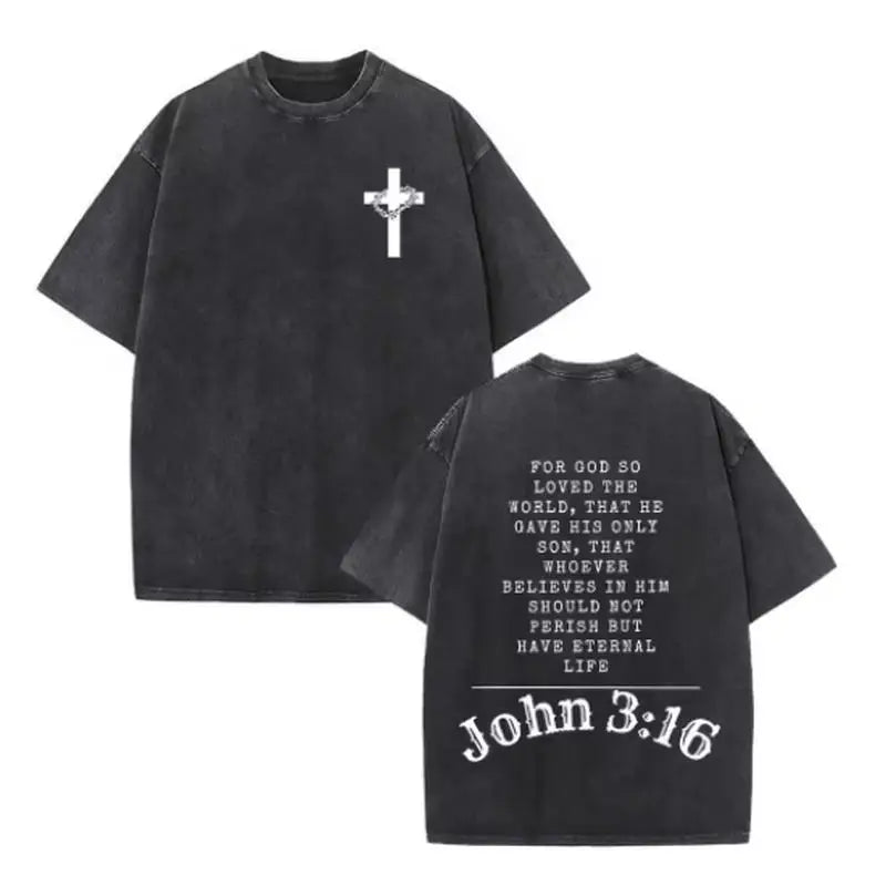 Christian Jesus Faith Over Fear Bible Verse Washed T-shirts Men Women Fashion Vintage Oversized T Shirts Harajuku Cotton T-shirt