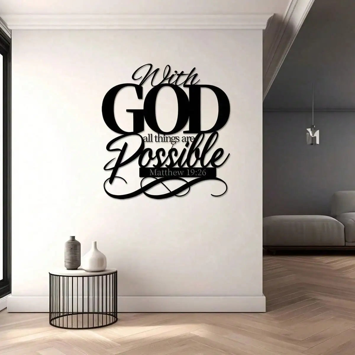 Christian Bible Verse Metal Wall Art "With God All Things Are Possible" - Religious Home Decor Sign