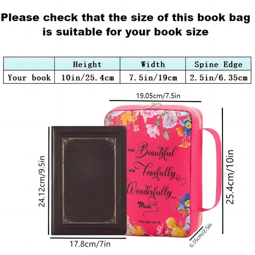 Bible Cover, Bible Cover Women's Bible Bag with Bookmarks Portable Bible Carrying Case for Girls as a Catholic Christian Gift, L