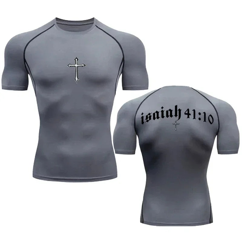 Bible Cross Jesus Christ Graphic Compression Tee Shirt Men Gym Workout Baselayers Rash Guard Athletic Quick Dry T-Shirt