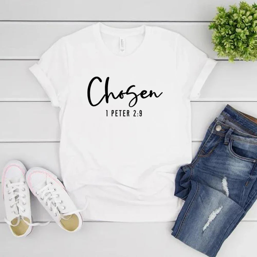 Chosen 1 Peter 2:9 T-Shirt Christian Shirt for Women Christian Apparel Religious Gift Women's Graphic T Shirts Bible Verse Tee