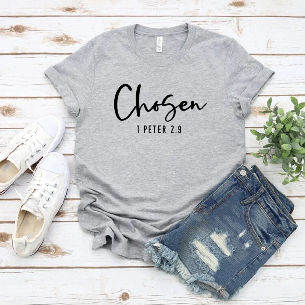 Chosen 1 Peter 2:9 T-Shirt Christian Shirt for Women Christian Apparel Religious Gift Women's Graphic T Shirts Bible Verse Tee