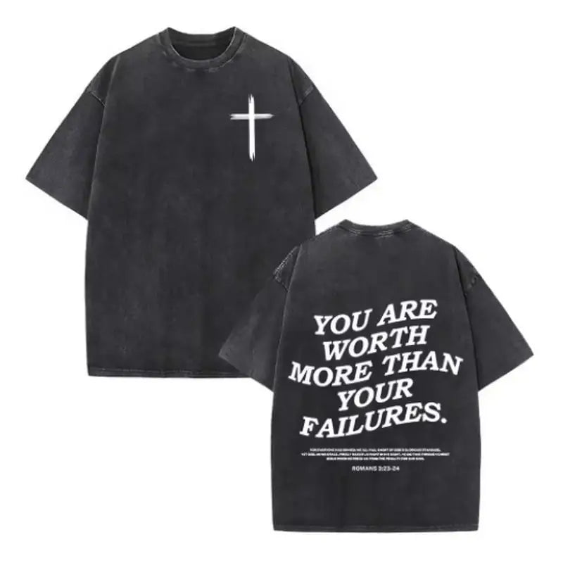 Christian Jesus Faith Over Fear Bible Verse Washed T-shirts Men Women Fashion Vintage Oversized T Shirts Harajuku Cotton T-shirt