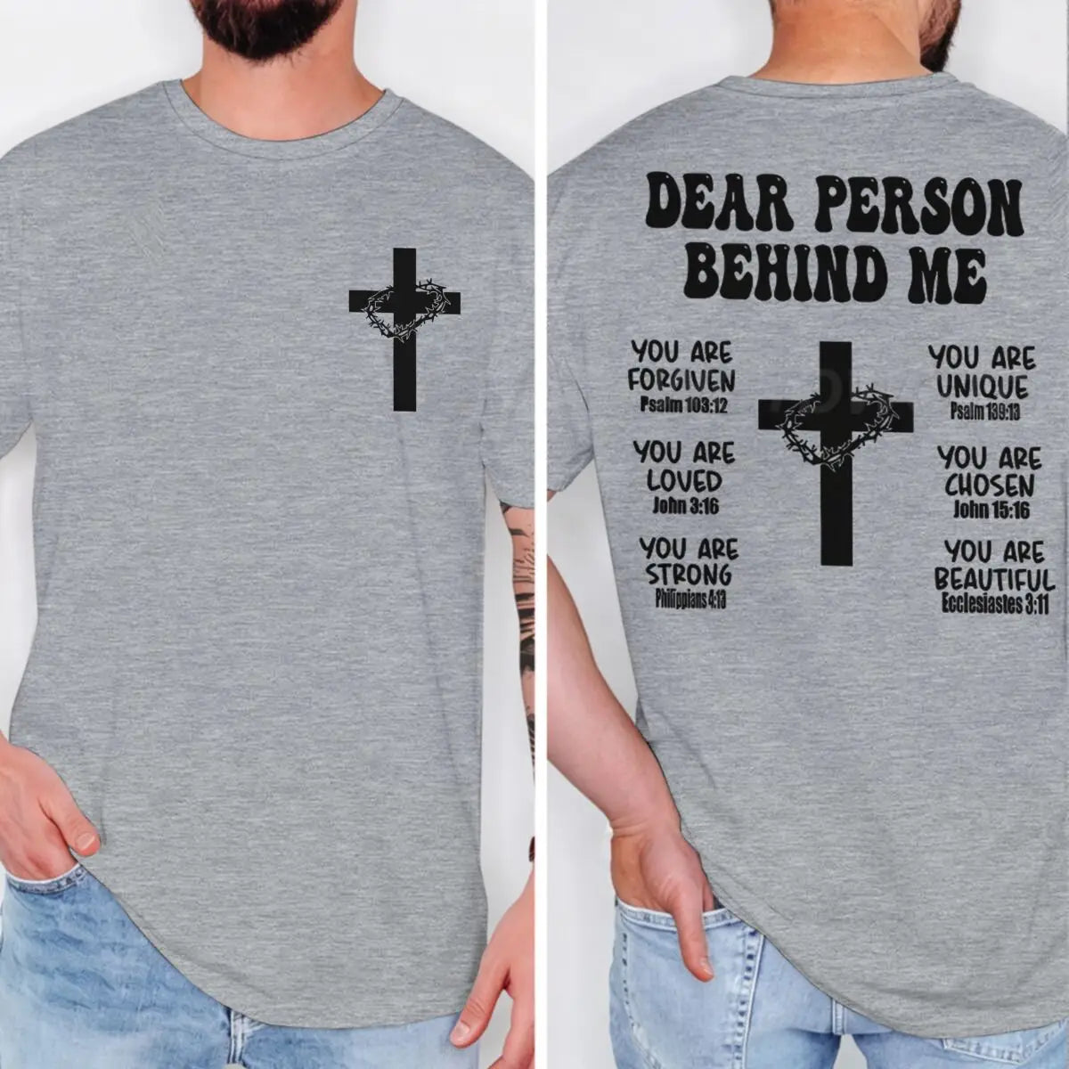 Christian Bible Verse T-shirt "Dear Person Behind Me" Print Men Tshirts Vintage Jesus Trendy Tee Top Short Sleeve Ropa Hombre