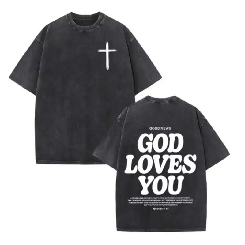 Christian Jesus Faith Over Fear Bible Verse Washed T-shirts Men Women Fashion Vintage Oversized T Shirts Harajuku Cotton T-shirt