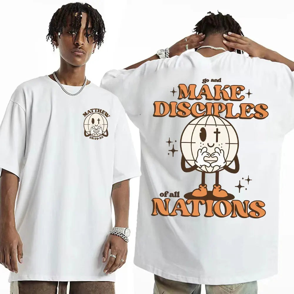 Go Make Disciples Christian Streetwear T Shirts Vintage Men Bible T Shirt Women's Fashion Aesthetic Cotton Short Sleeve T-shirts