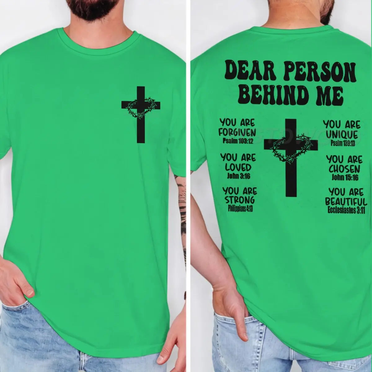 Christian Bible Verse T-shirt "Dear Person Behind Me" Print Men Tshirts Vintage Jesus Trendy Tee Top Short Sleeve Ropa Hombre