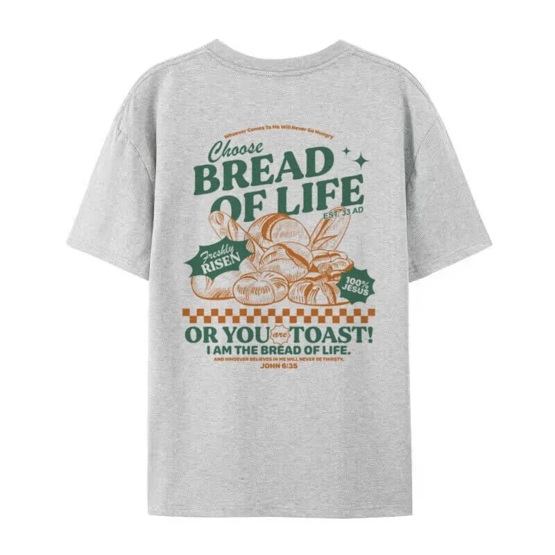 Bread of Life Funny Christian T-Shirt Bible Verse Inspirational Graphic Tee Loose Retro Jesus Faith Men Shirt Vintage Unisex Top