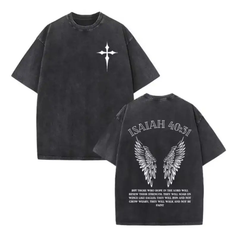 Christian Jesus Faith Over Fear Bible Verse Washed T-shirts Men Women Fashion Vintage Oversized T Shirts Harajuku Cotton T-shirt