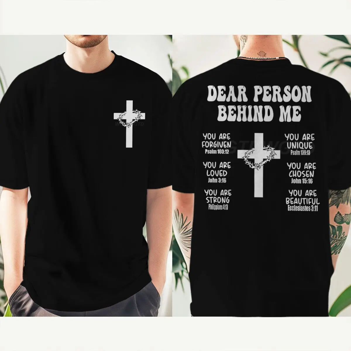 Christian Bible Verse T-shirt "Dear Person Behind Me" Print Men Tshirts Vintage Jesus Trendy Tee Top Short Sleeve Ropa Hombre
