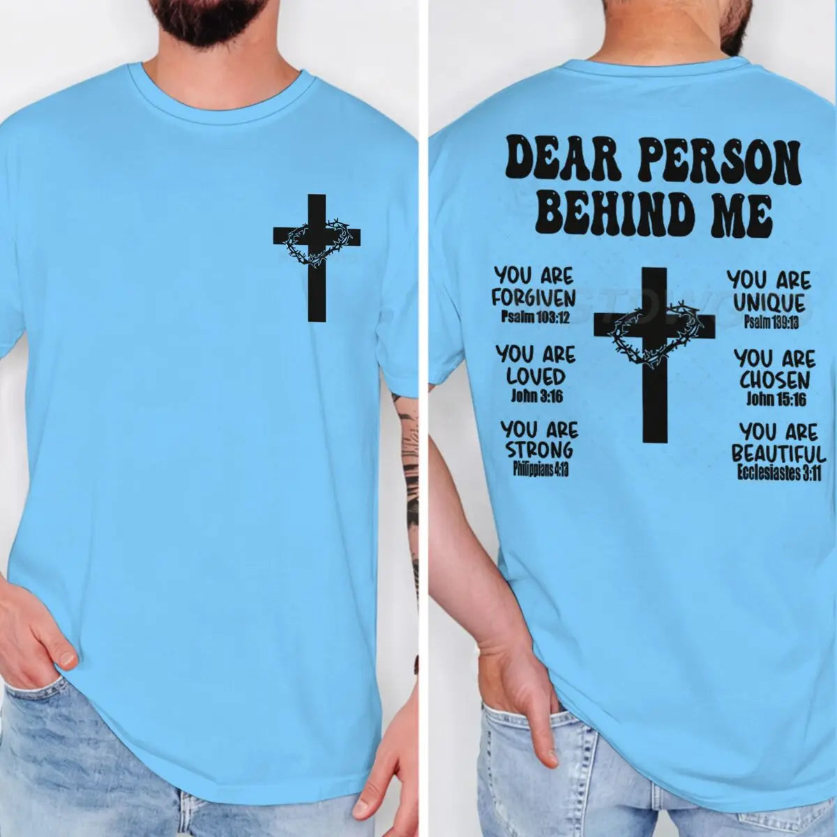 Christian Bible Verse T-shirt "Dear Person Behind Me" Print Men Tshirts Vintage Jesus Trendy Tee Top Short Sleeve Ropa Hombre