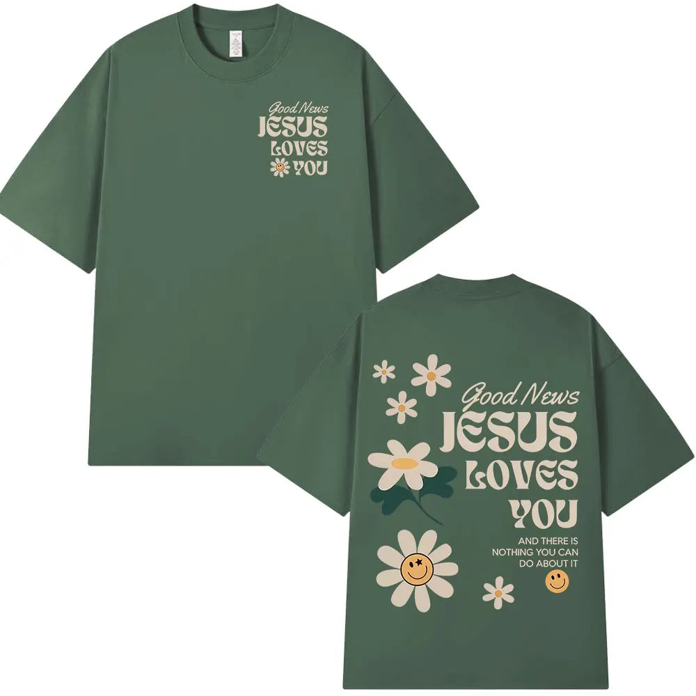 Good News Jesus Loves You Christian Bible Verse T-shirts Men's Women Clothing Fashion Harajuku Short Sleeves T Shirts Streetwear
