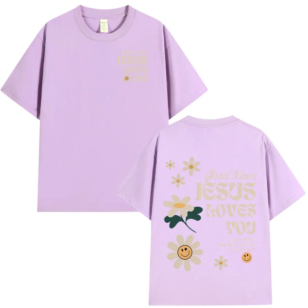 Good News Jesus Loves You Christian Bible Verse T-shirts Men's Women Clothing Fashion Harajuku Short Sleeves T Shirts Streetwear