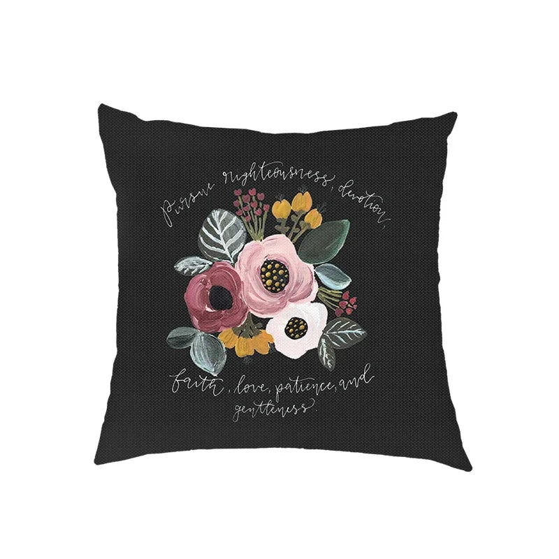Flower Bible Verse Double-side Print Cushion Covers Christian Biblical Proverbs Pillowcase Home Decor Sofa Bedroom Pillow Cover