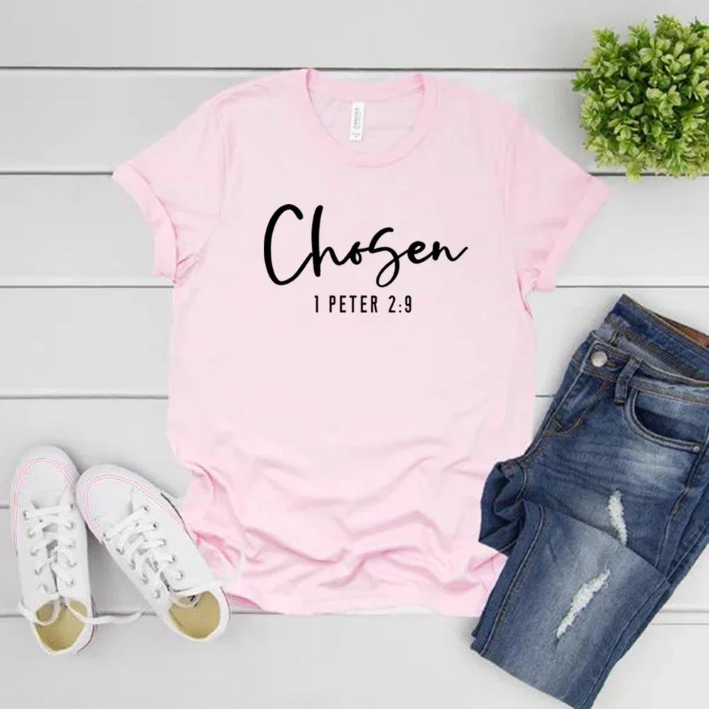Chosen 1 Peter 2:9 T-Shirt Christian Shirt for Women Christian Apparel Religious Gift Women's Graphic T Shirts Bible Verse Tee
