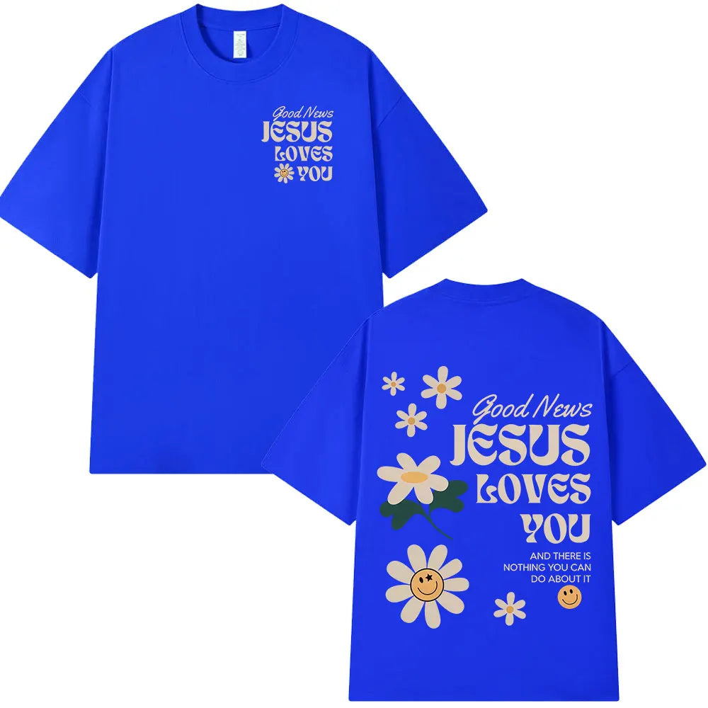 Good News Jesus Loves You Christian Bible Verse T-shirts Men's Women Clothing Fashion Harajuku Short Sleeves T Shirts Streetwear