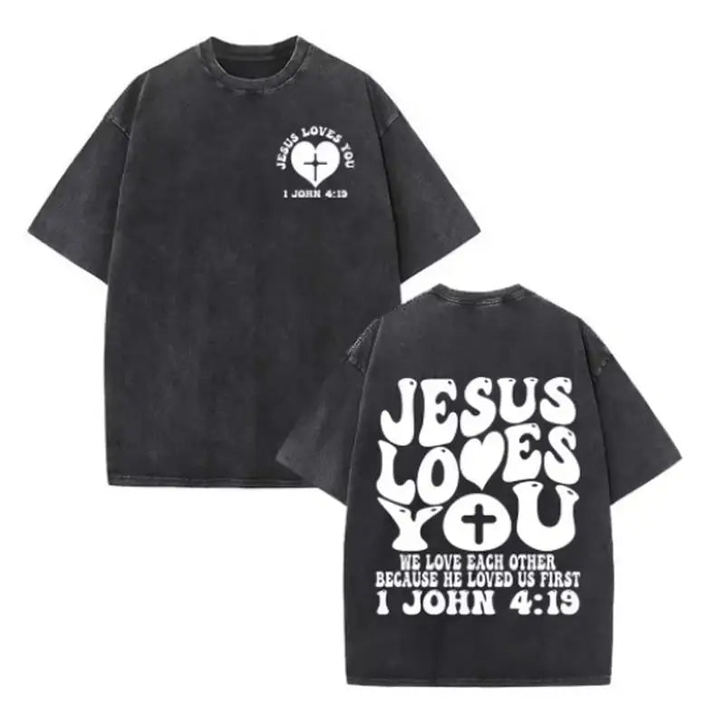 Christian Jesus Faith Over Fear Bible Verse Washed T-shirts Men Women Fashion Vintage Oversized T Shirts Harajuku Cotton T-shirt