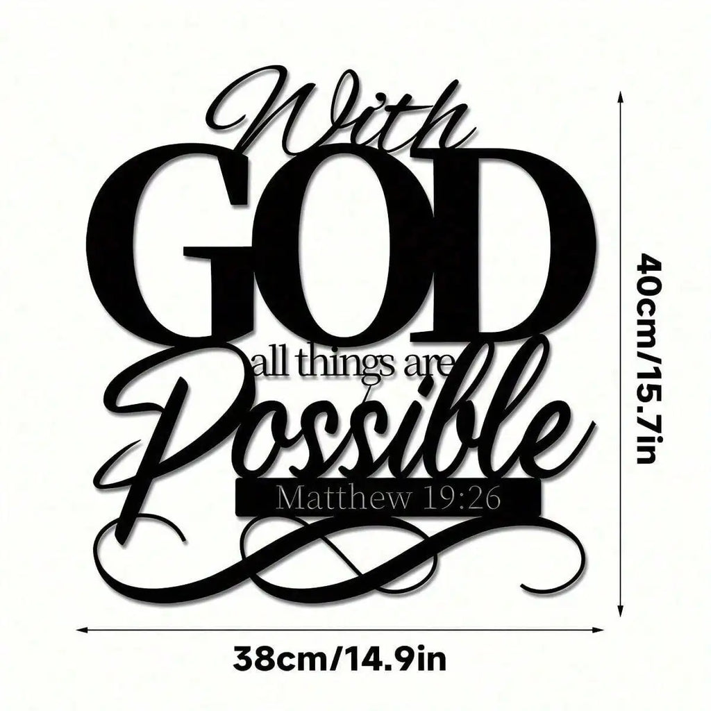 Christian Bible Verse Metal Wall Art "With God All Things Are Possible" - Religious Home Decor Sign