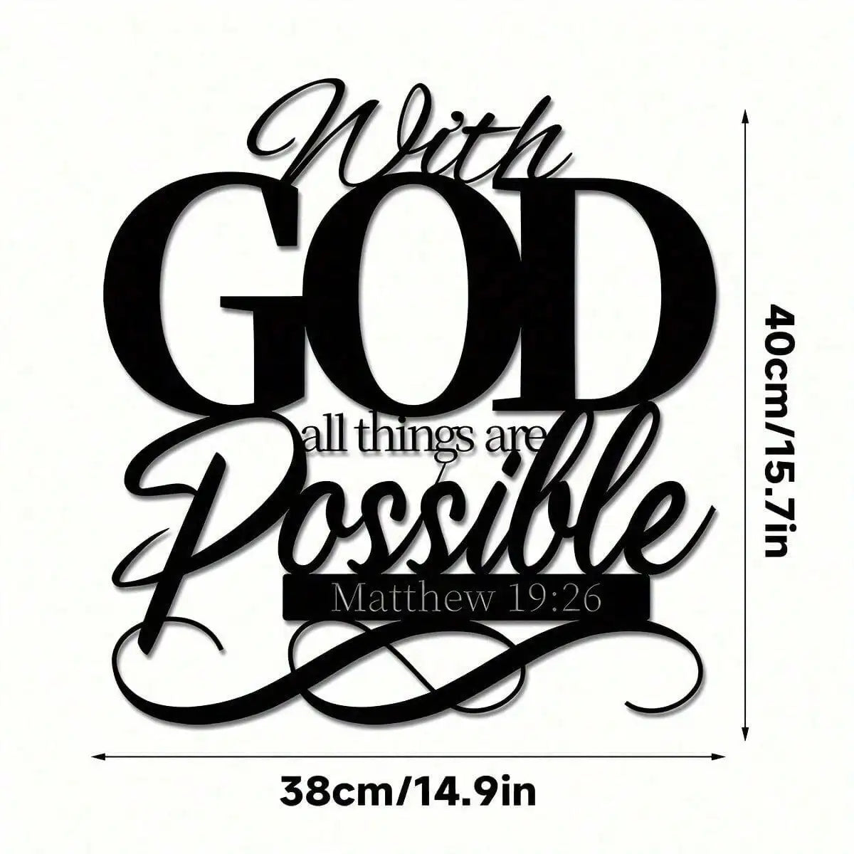 Christian Bible Verse Metal Wall Art "With God All Things Are Possible" - Religious Home Decor Sign