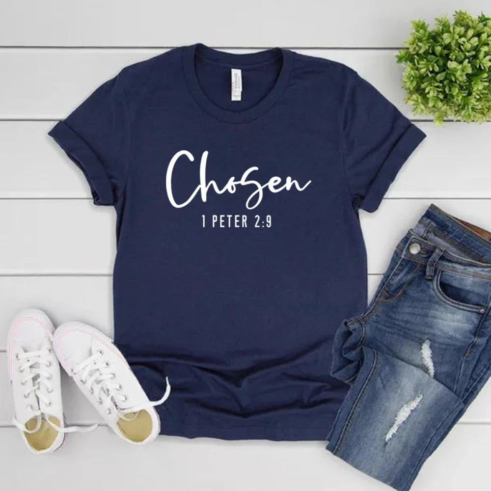 Chosen 1 Peter 2:9 T-Shirt Christian Shirt for Women Christian Apparel Religious Gift Women's Graphic T Shirts Bible Verse Tee