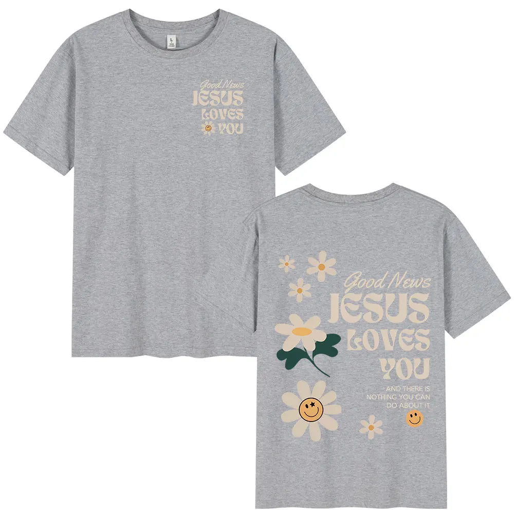 Good News Jesus Loves You Christian Bible Verse T-shirts Men's Women Clothing Fashion Harajuku Short Sleeves T Shirts Streetwear