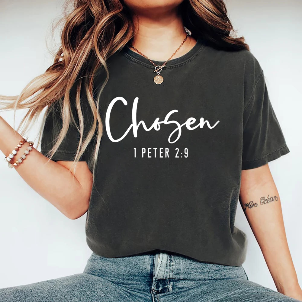 Chosen 1 Peter 2:9 T-Shirt Christian Shirt for Women Christian Apparel Religious Gift Women's Graphic T Shirts Bible Verse Tee