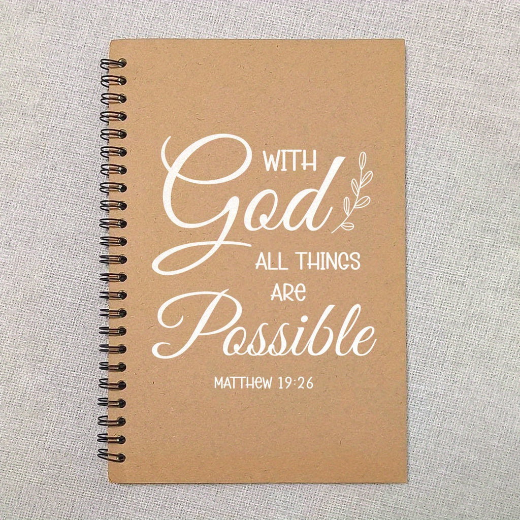 1 Elegant Christian Prayer Journal and Bible Verse Notebook - Spiral-bound with Matthew 19:26 Inspirational Quote Printed on the Cover - Bible Verse Planner, Prayer Diary - Suitable for Church Use, Also as a Personal Devotional Gift for Women