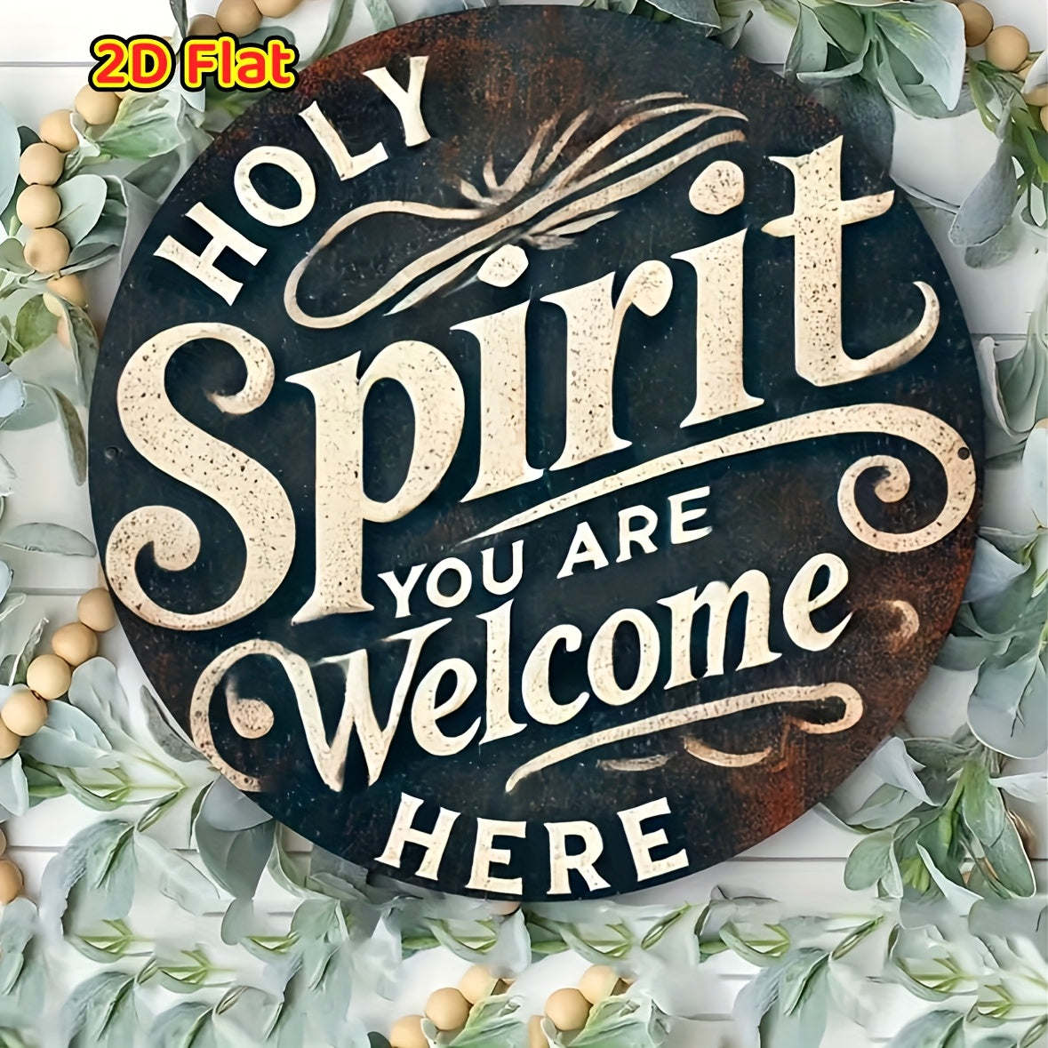 1pc Classic Wooden Welcome Sign "Holy Spirit, You Are Welcome Here" - Round Wall Hanging Decoration with Rope, Suitable for Home, Porch, Cottage - Versatile English Language Sign for Spring And All Seasons