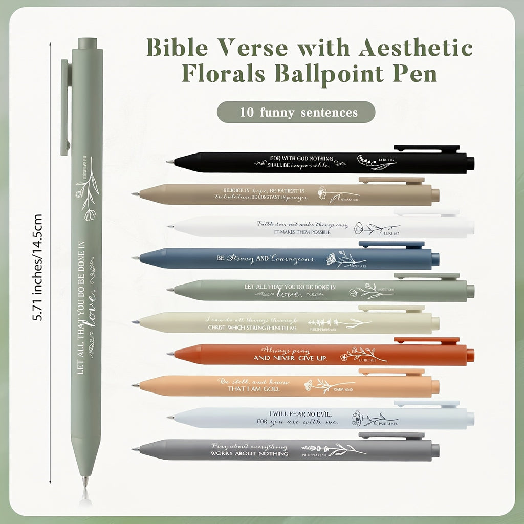 FASWYONG 10pcs Inspirational Bible Verse Ballpoint Pens - Black Ink, Motivational Scripture Quotes, Retractable Stick Pens for Christians, Pastors, Coworkers & Employees, Plastic Material, Perfect for Religious Gifts, Funny Pens