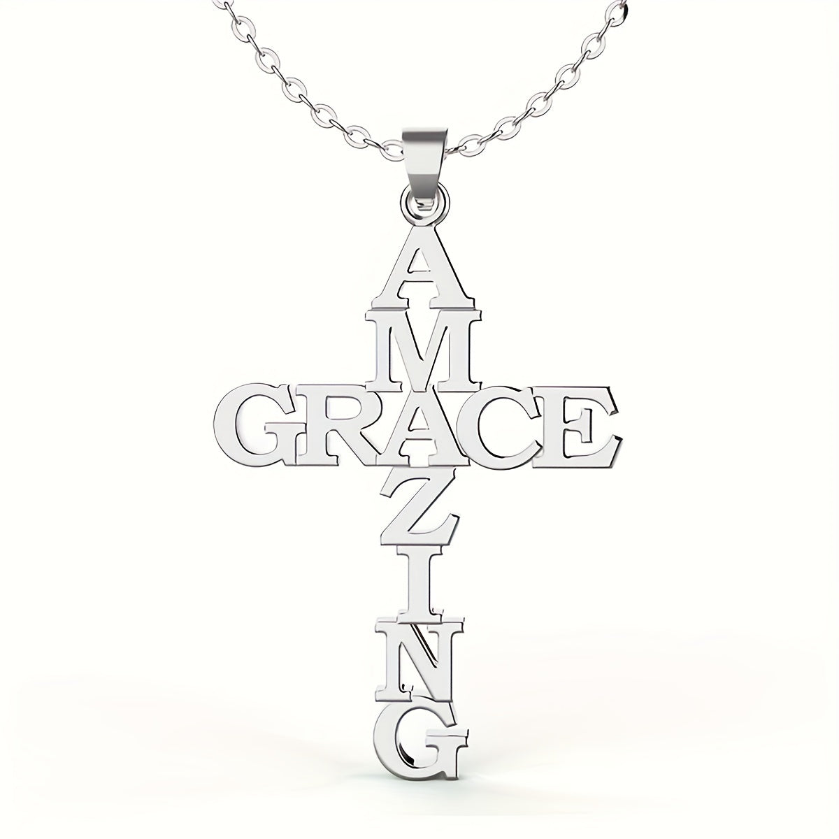 Amazing Grace Cross Bracelet, Earrings, Necklace - Stainless Steel - Christian Gifts for Women & Men Faith - Religious Jewelry Gift for Christmas, Wedding, Anniversary