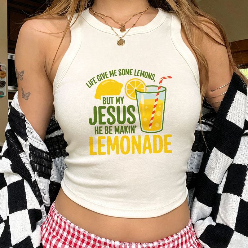 Life Give Me Some Lemons But My Jesus He Be Makin' Lemonade Christian Faith Inspirational Quote Graphic Tee - Funny Religious T-Shirt for Women Men, Soft Breathable Casual Summer Top - Perfect Easter Christmas Birthday Gift for Believers Fam