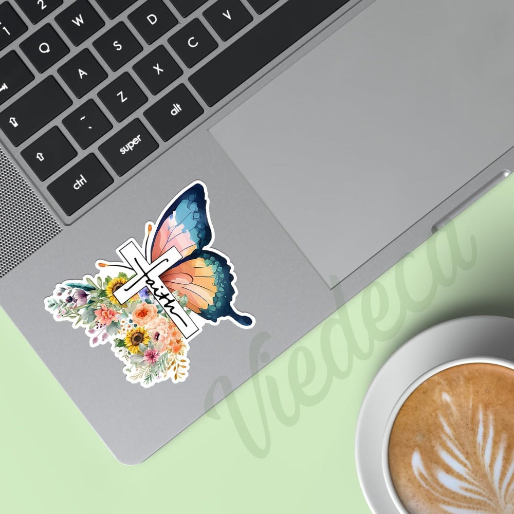 2D Flat, 2D FLAT NOT 3D - Set of 3 Christian Faith Stickers with Inspirational Quotes, Bible Verses, Floral Butterfly Vinyl Decals. Suitable for Tumblers, Kindle, Laptops, Water Bottles, Books, Phones - Size 7.62x6.35 cm, 2D Flat